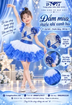 Thuê đầm múa trẻ em trắng xanh dương