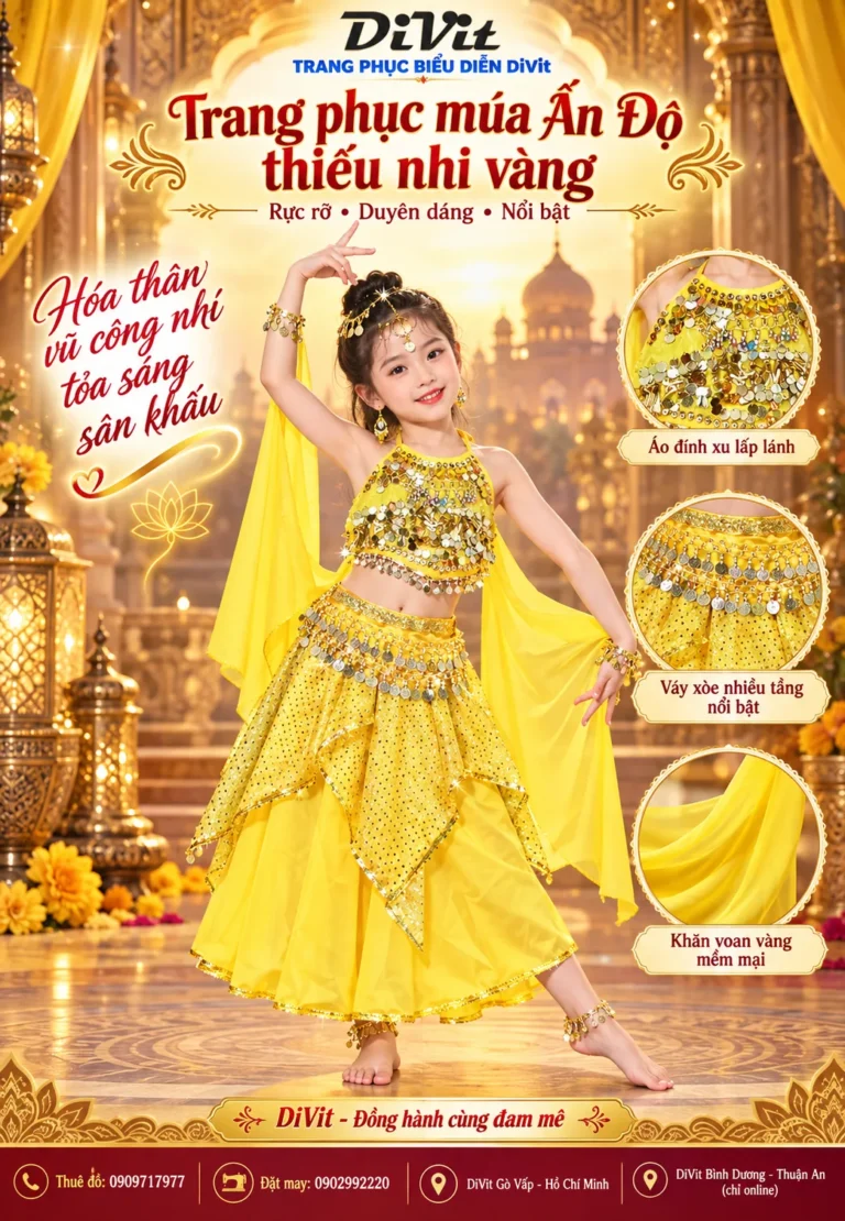 Thuê đồ múa Ấn Độ trẻ em vàng