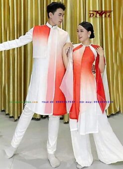 Áo dài cách tân trắng đỏ