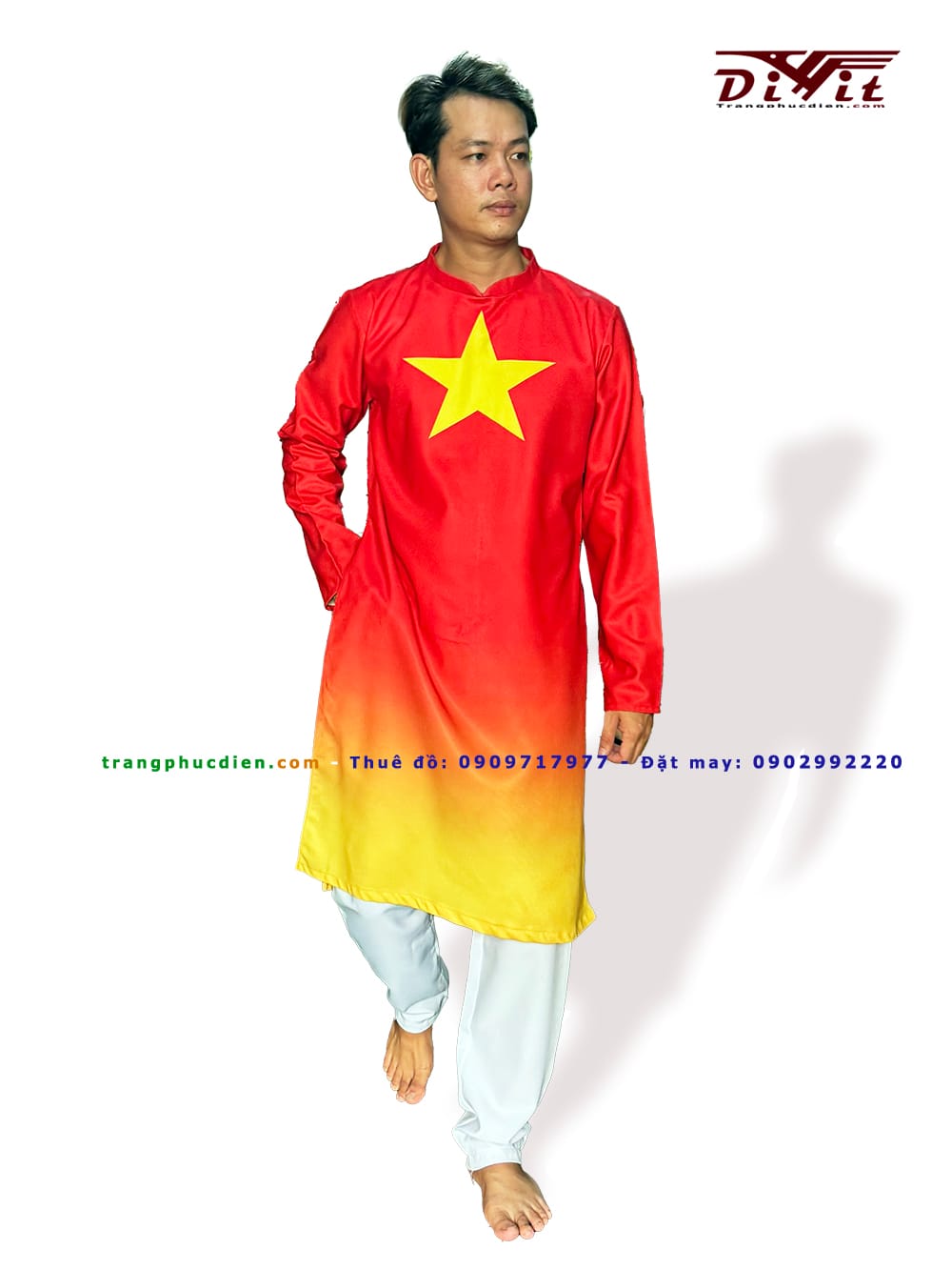 Áo dài đỏ sao vàng nam loan màu