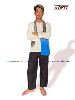 Áo bà ba phối trắng xanh dương
