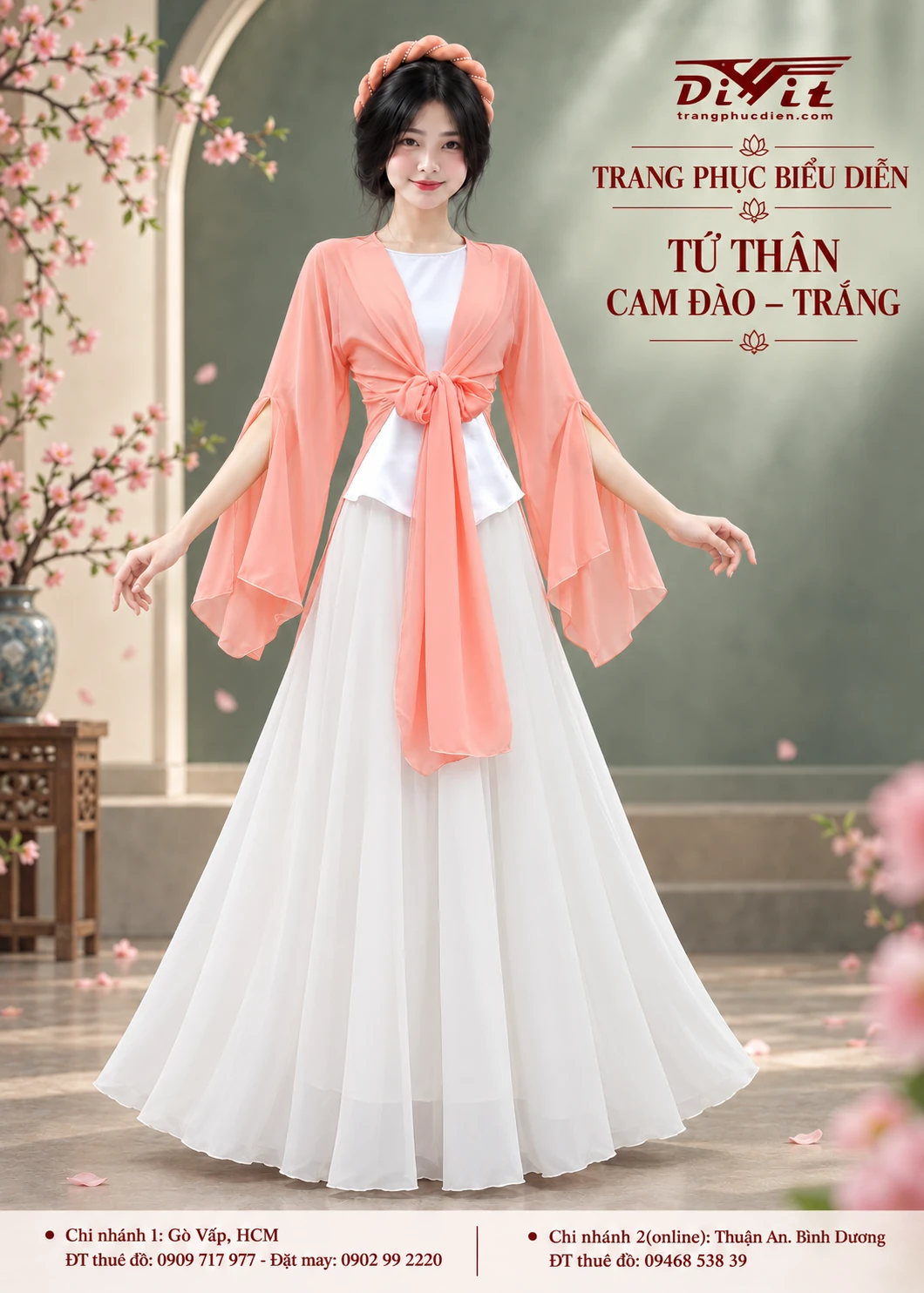 Tứ thân trơn cam đào – trắng