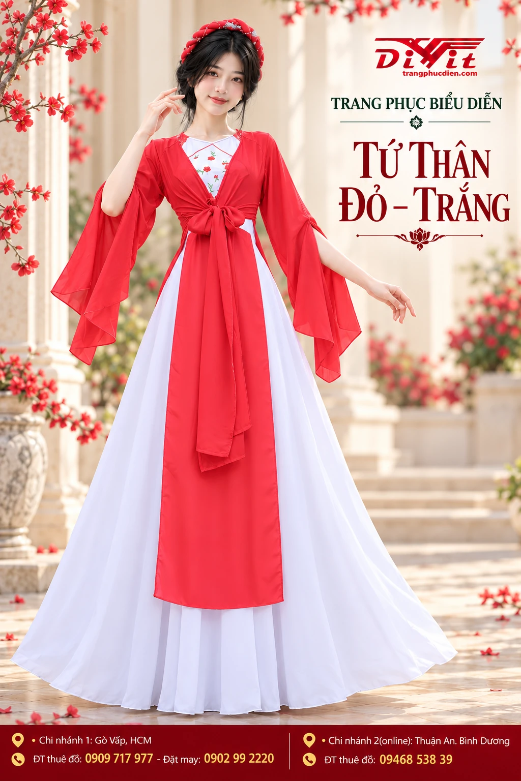 Tứ thân ái đỏ đầm trắng