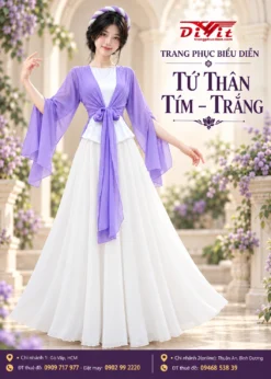 Áo tứ thân trơn tím trắng