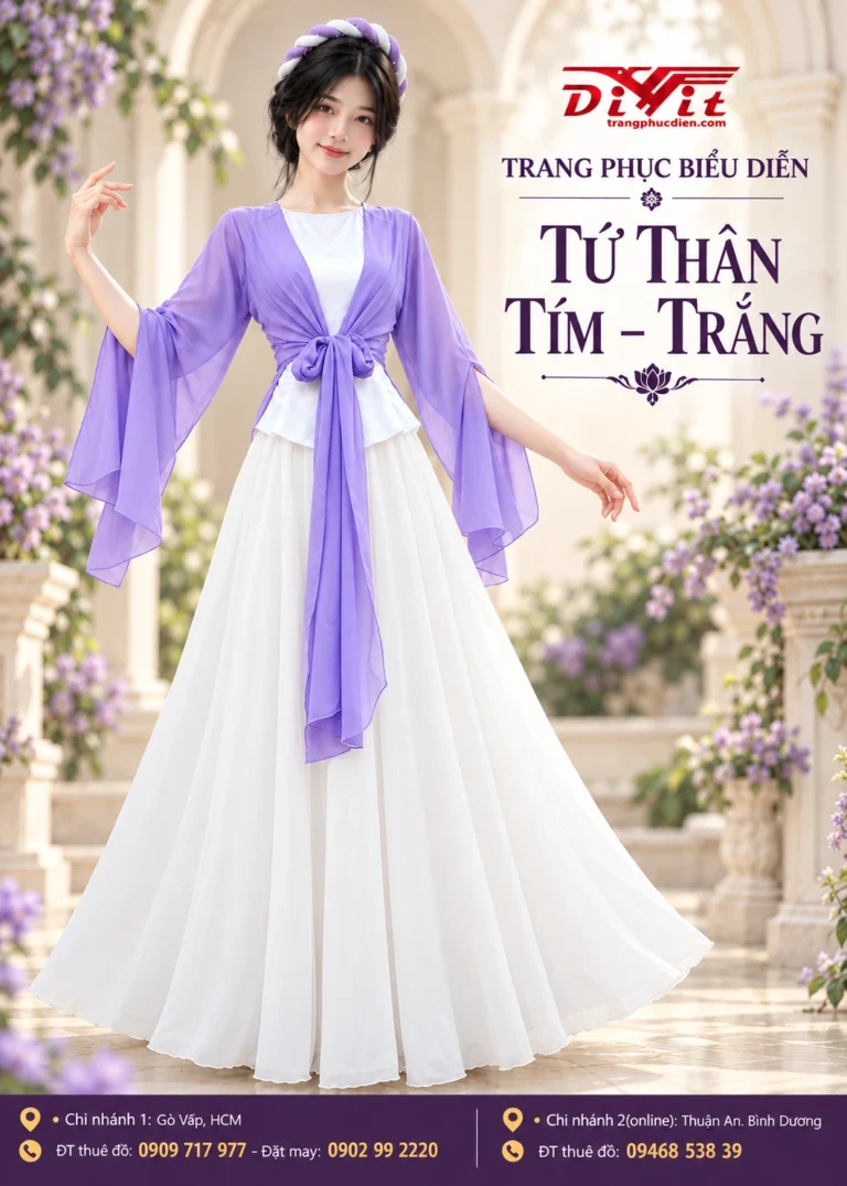 Áo tứ thân trơn tím trắng