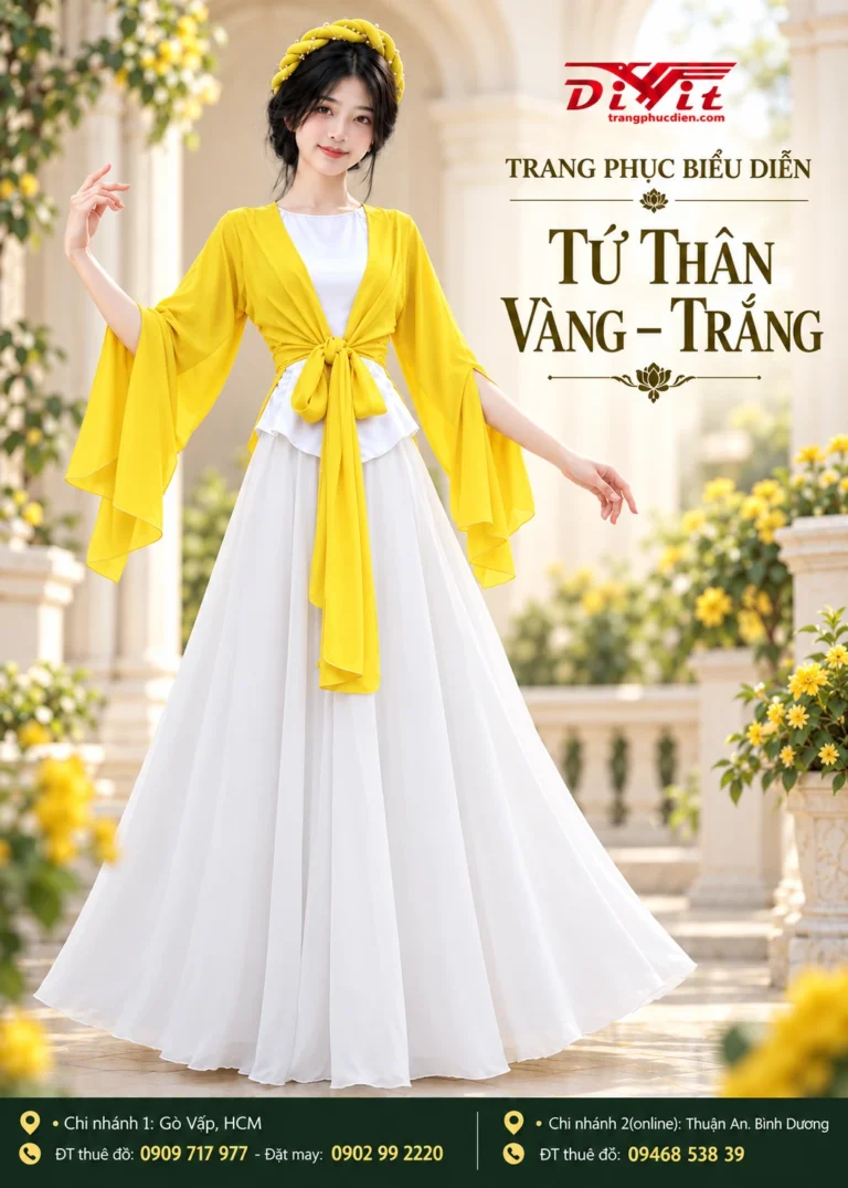 Áo tứ thân mẫu vàng trắng