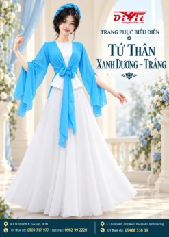 Áo tứ thân xanh trắng trơn