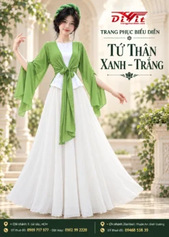 Áo tứ thân trơn xanh lá trắng