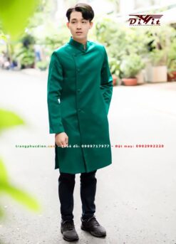 Áo dài trơn cách tân nam xanh lá đậm