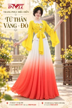 Thuê áo tứ thân váy màu loang