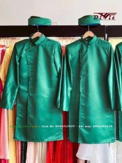 Áo dài trơn cách tân nam xanh lá đậm