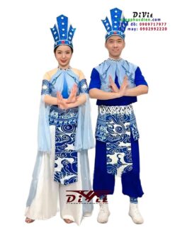 Trang phục Âu Lạc nam nữ trắng xanh dương