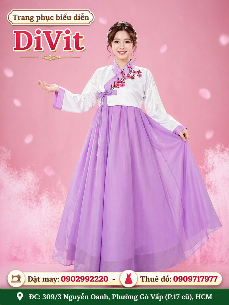 Hanbok nữ Hàn Quốc tím trắng