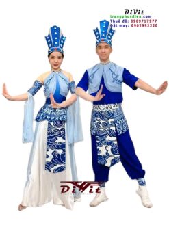 Trang phục Âu Lạc nam nữ trắng xanh dương
