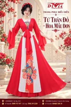 thuê tứ thân nữ họa tiết hoa mẫu đơn