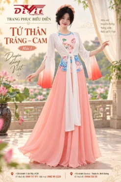 trang phục tứ thân trắng cam đẹp