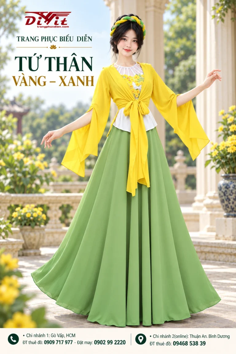 Thuê áo tứ thân xanh vàng