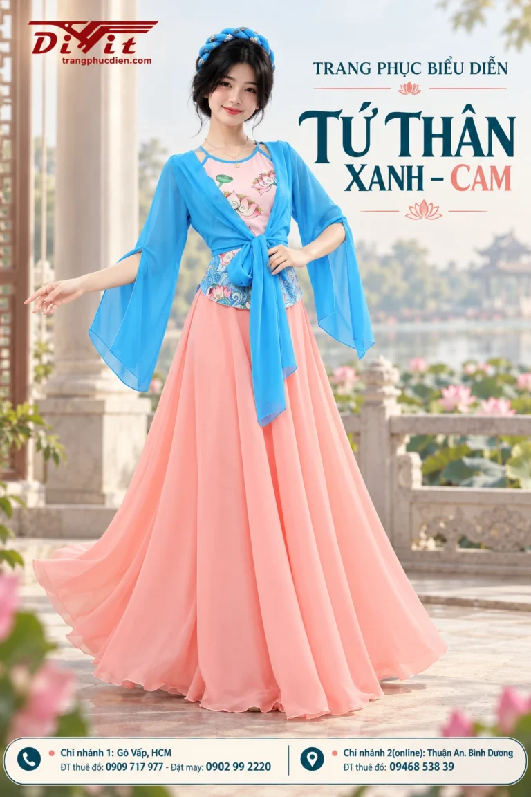 Thuê trang phục tứ thân xanh cam