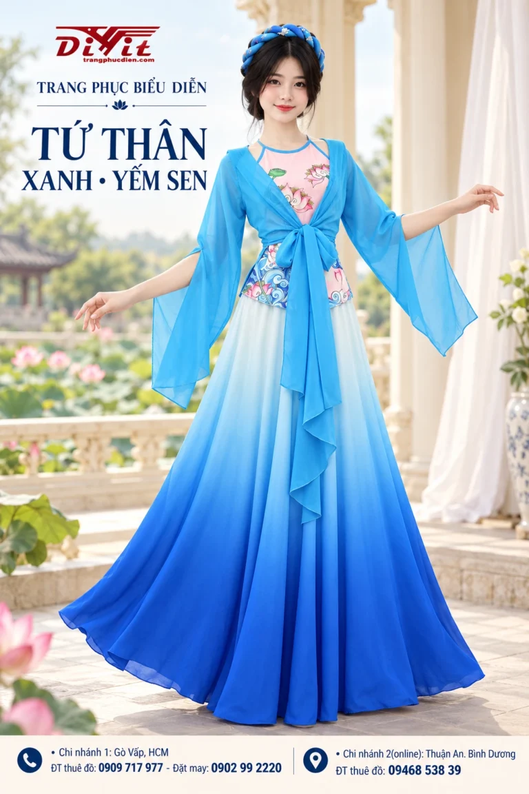 Tứ thân xanh yếm sen hồng