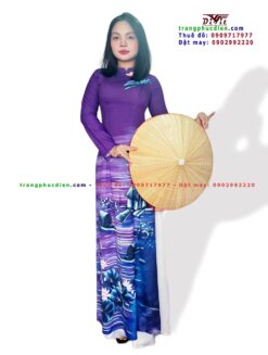 Áo dài tím Huế in họa tiết 3D