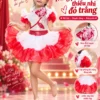 Đầm múa bé gái trắng đỏ