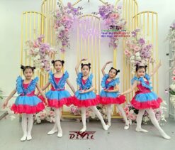 Đầm múa bé gái hồng xanh