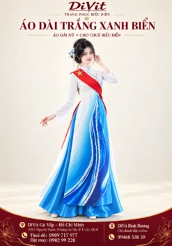 Áo dài cặp trắng xanh
