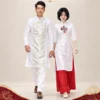 Áo dài gấm trắng nam nữ