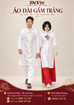 Áo dài gấm trắng nam nữ