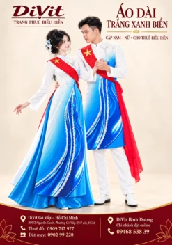 Áo dài cặp trắng xanh