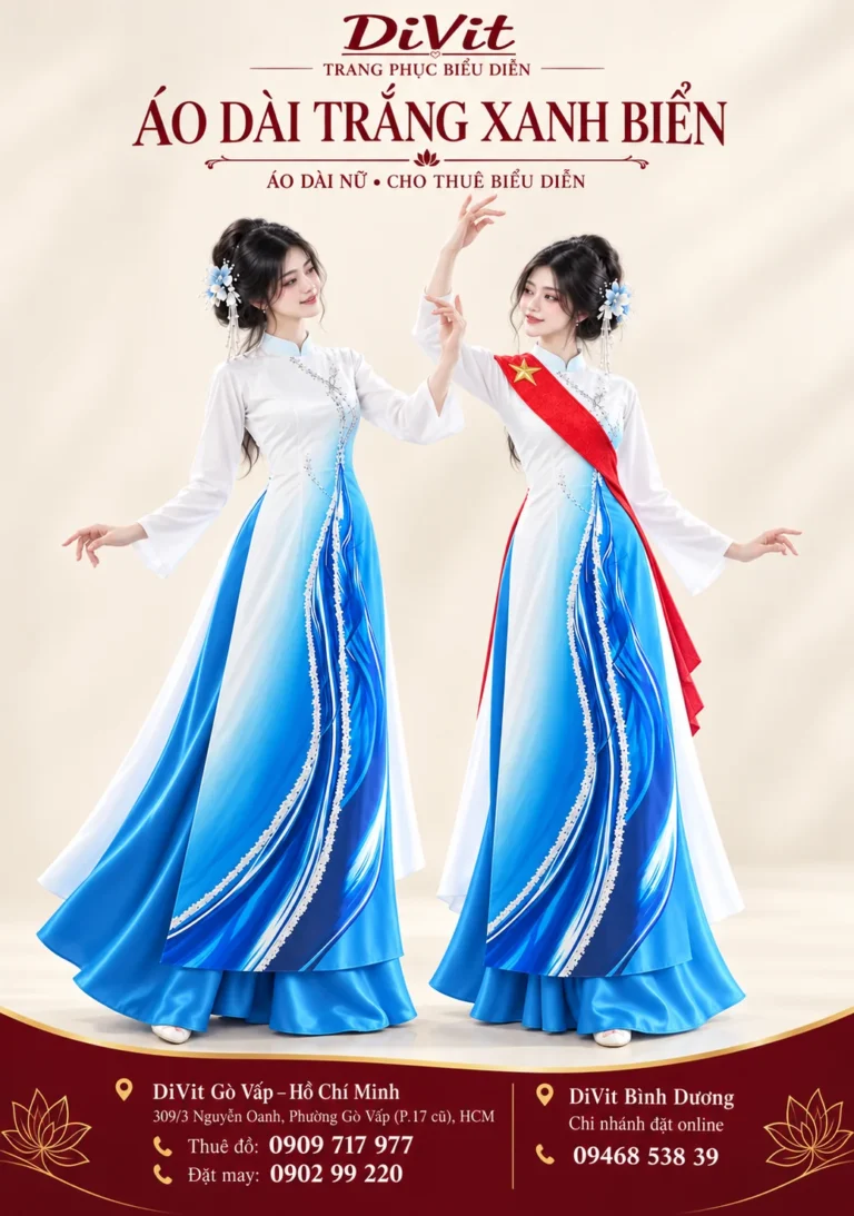 Áo dài nữ trắng xanh biển