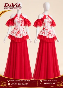 Yếm quần váy trắng đỏ