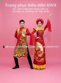 Thuê áo dài múa cặp đỏ