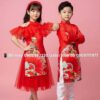Áo dài cặp trẻ em đỏ