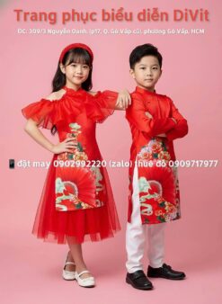 Áo dài cặp trẻ em đỏ