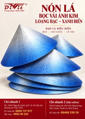 Nón lá bọc vải ánh kim bạc xanh biển