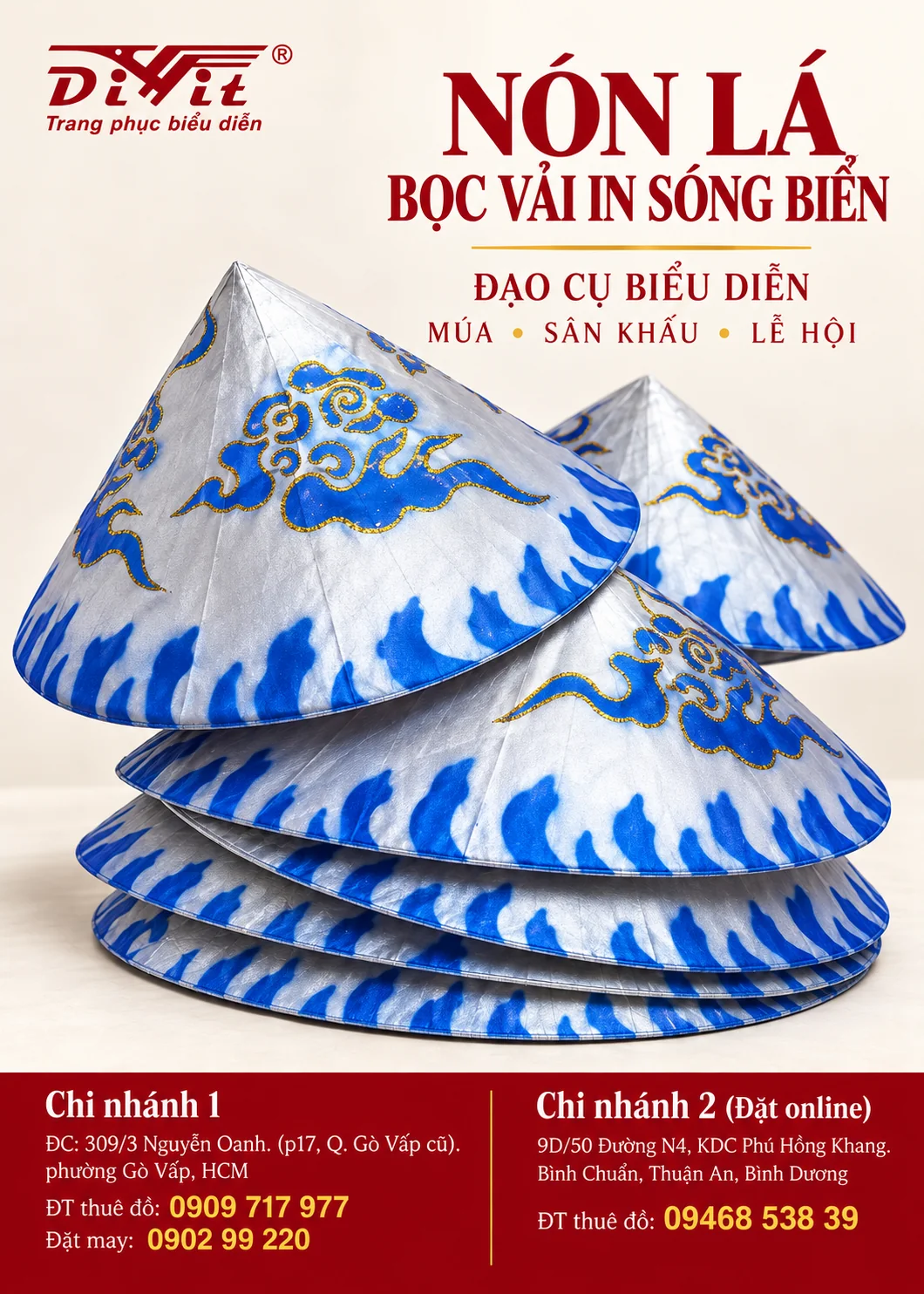 Nón lá bọc vải in sóng biển