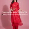 Áo dài cách tân đỏ form suôn