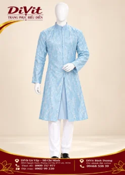 Áo dài cách tân nam xanh biển