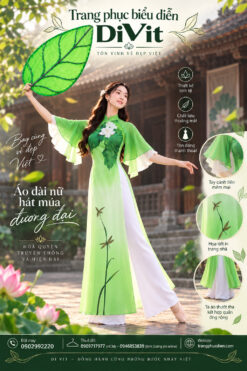 Áo dài nữ sen xanh múa lá người gieo mầm xanh
