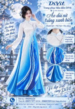 Áo dài nữ trắng xanh biển