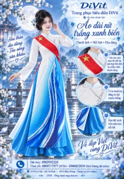 Áo dài nữ trắng xanh biển