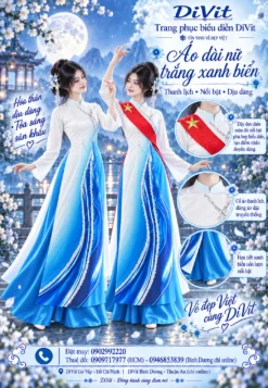 Áo dài nữ trắng xanh biển
