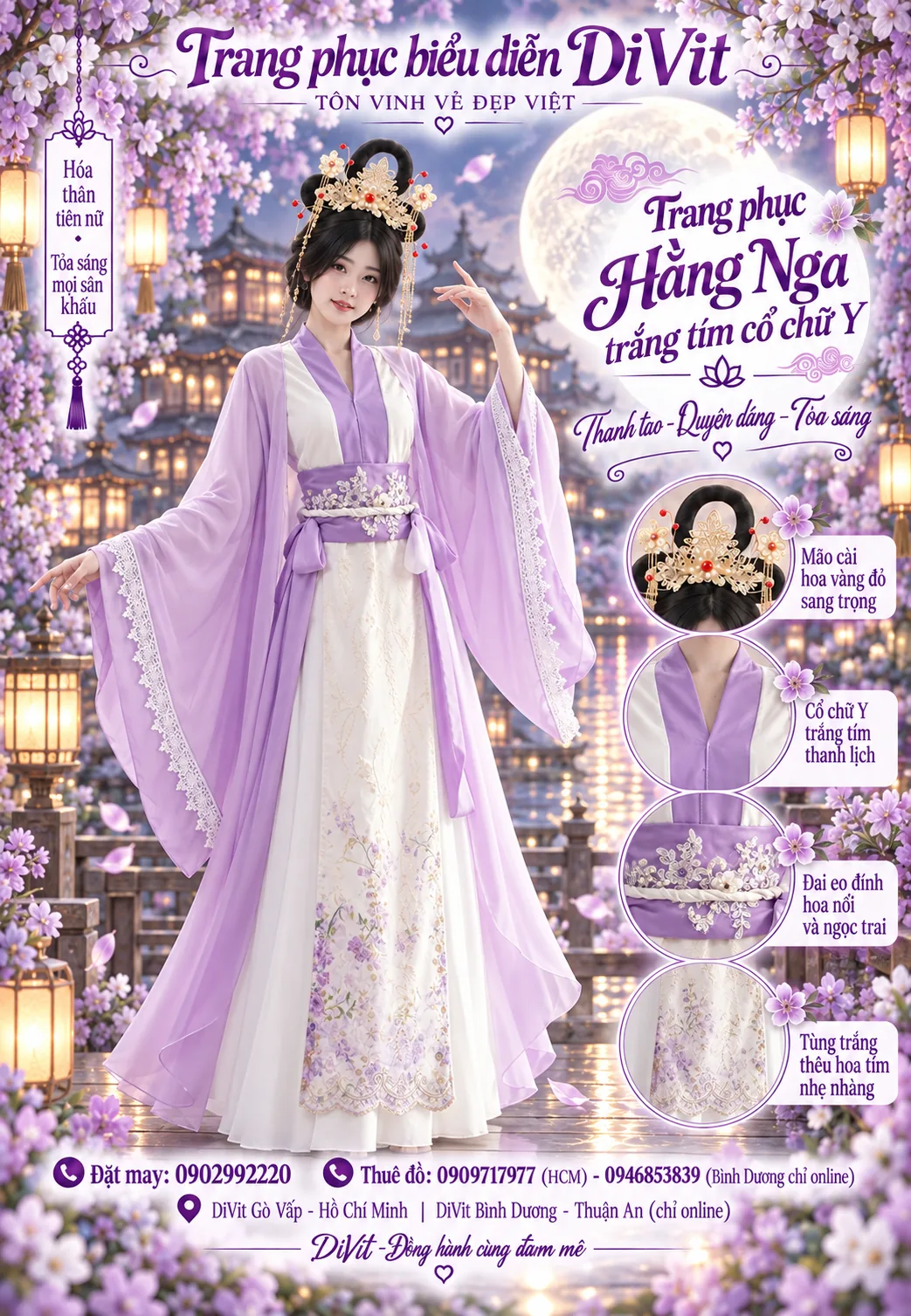 Cho thuê áo Hằng Nga tím