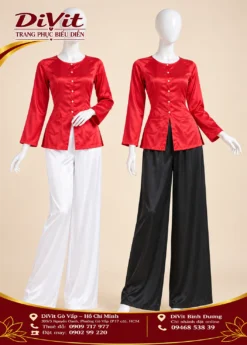 Trang phục bà ba nữ đỏ trơn