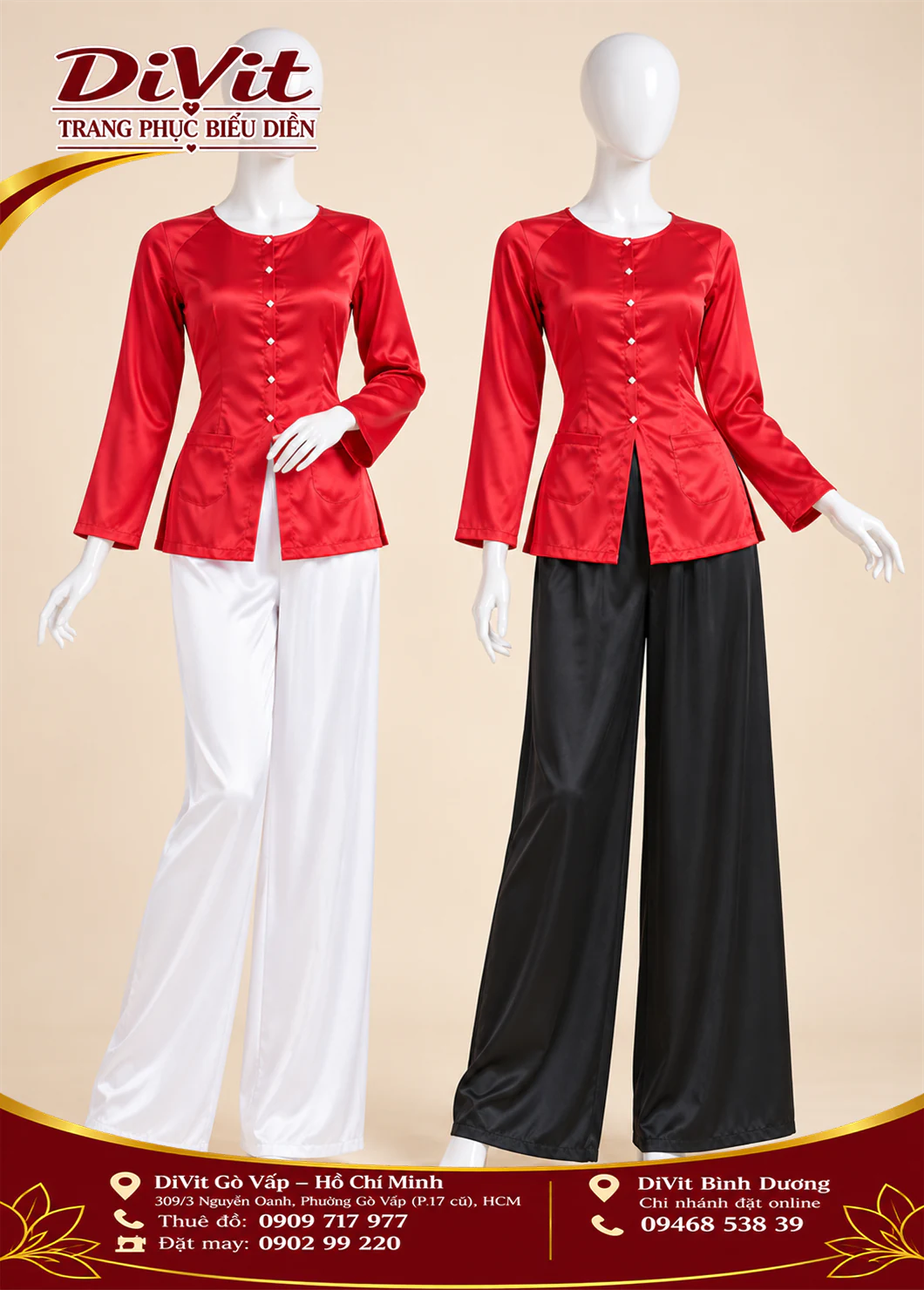 Trang phục bà ba nữ đỏ trơn