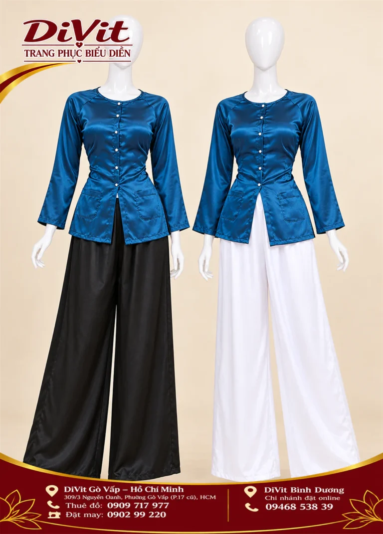 Thuê áo bà ba nữ xanh cổ vịt