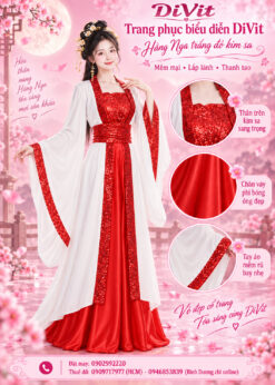 Trang phục chị Hằng đỏ trắng kim sa