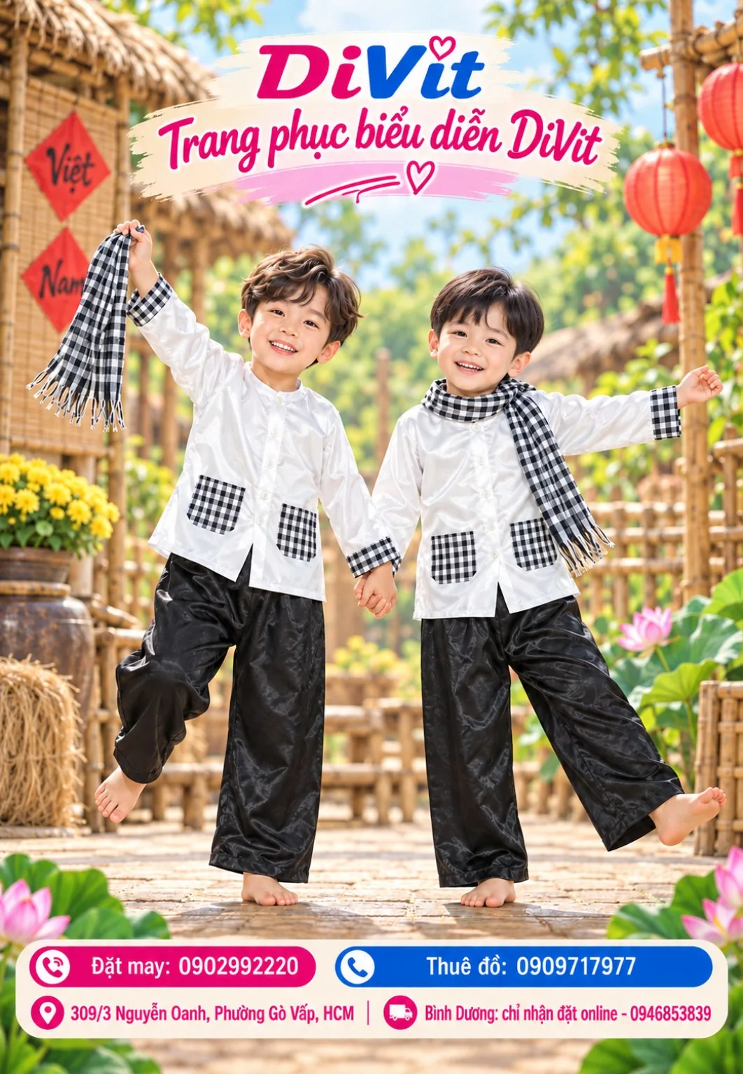 Trang phục múa bà ba trắng trẻ em
