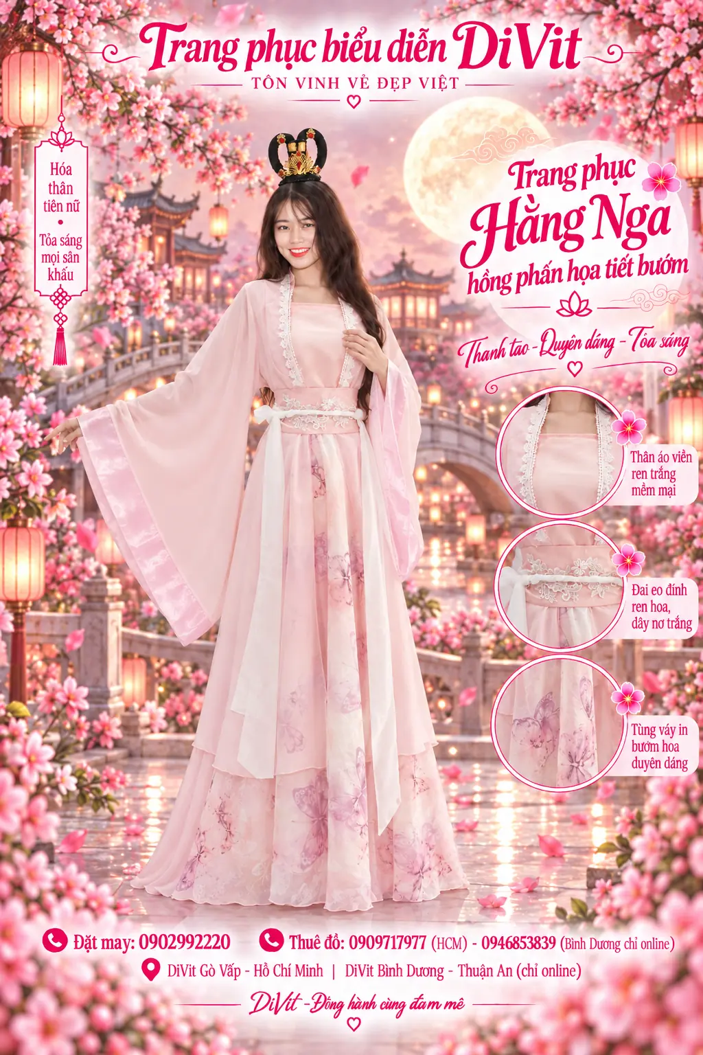 Trang phục Chị Hằng hồng phối hoa bướm